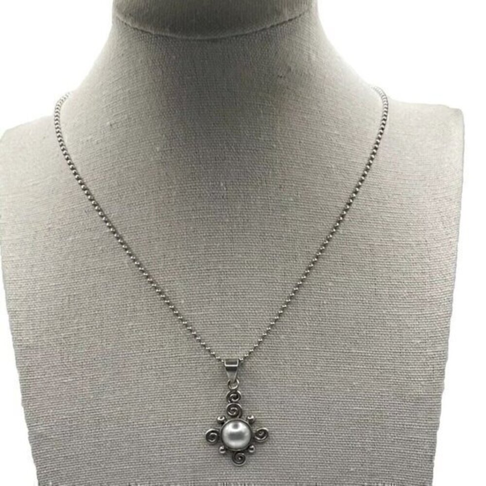 Sterling Silver 925 Women's Freshwater Pearl Pendant Thailand Signed JM Vintage